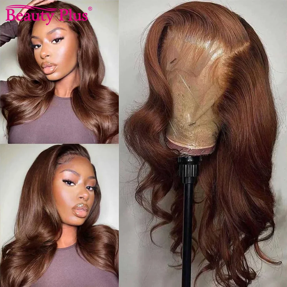 

Colored #4 Chocolate Brown Body Wave 13x4 Transparent Lace Front Wigs Colored Human Hair Wigs Flash Sale