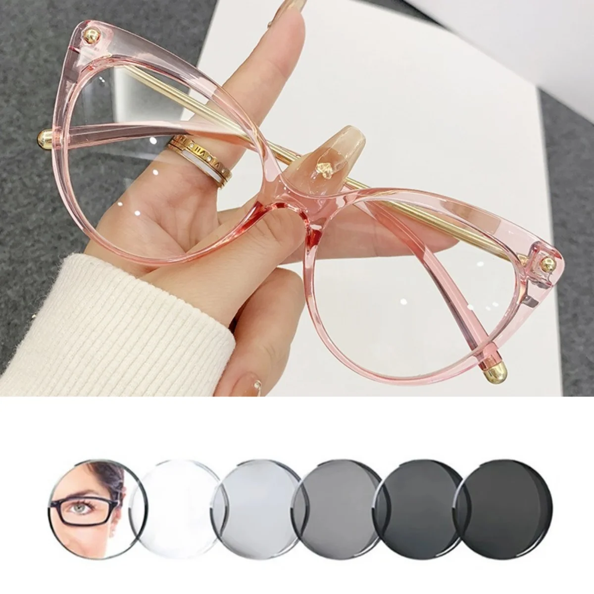 Женские фотохромные очки «кошачий глаз» для близорукости, модные модные очки для чтения с защитой от синего света, винтажные линзы, минус очки