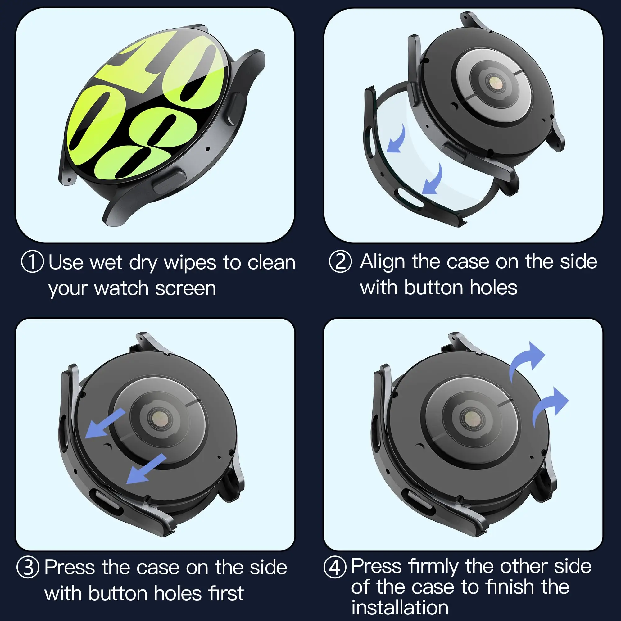 Szkło + etui do Samsung Galaxy Watch 6 40mm 44mm, osłona ekranu PC folia ze szkła hartowanego do Samsung Galaxy watch 6 40 mm 44mm