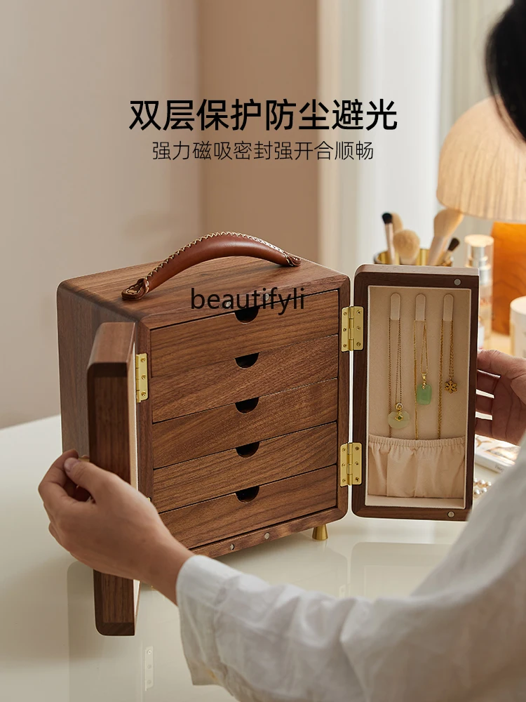 Black Walnut Solid Wood Jewelry Box High-Grade Exquisite Large-Capacity Jewelry Storage Anti-Oxidation