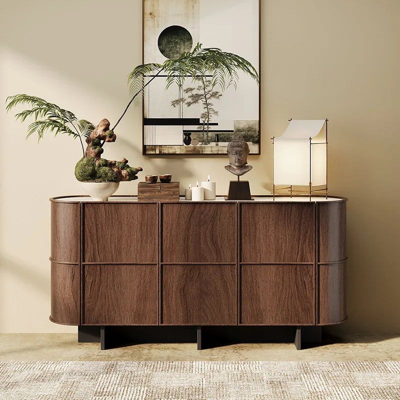 Solid wood rock slab entrance cabinet Villa storage locker Entry foyer Wall decorative cabinet