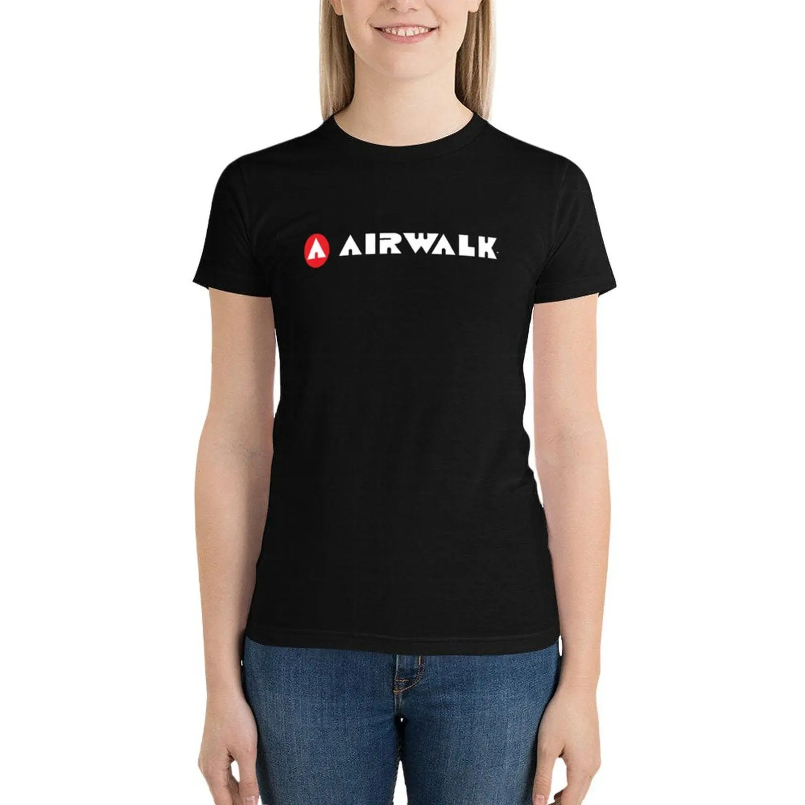 Airwalk เสื้อยืดสีขาวโอเวอร์ไซส์แห้งเร็วสำหรับผู้หญิงเสื้อยืดผ้าฝ้าย