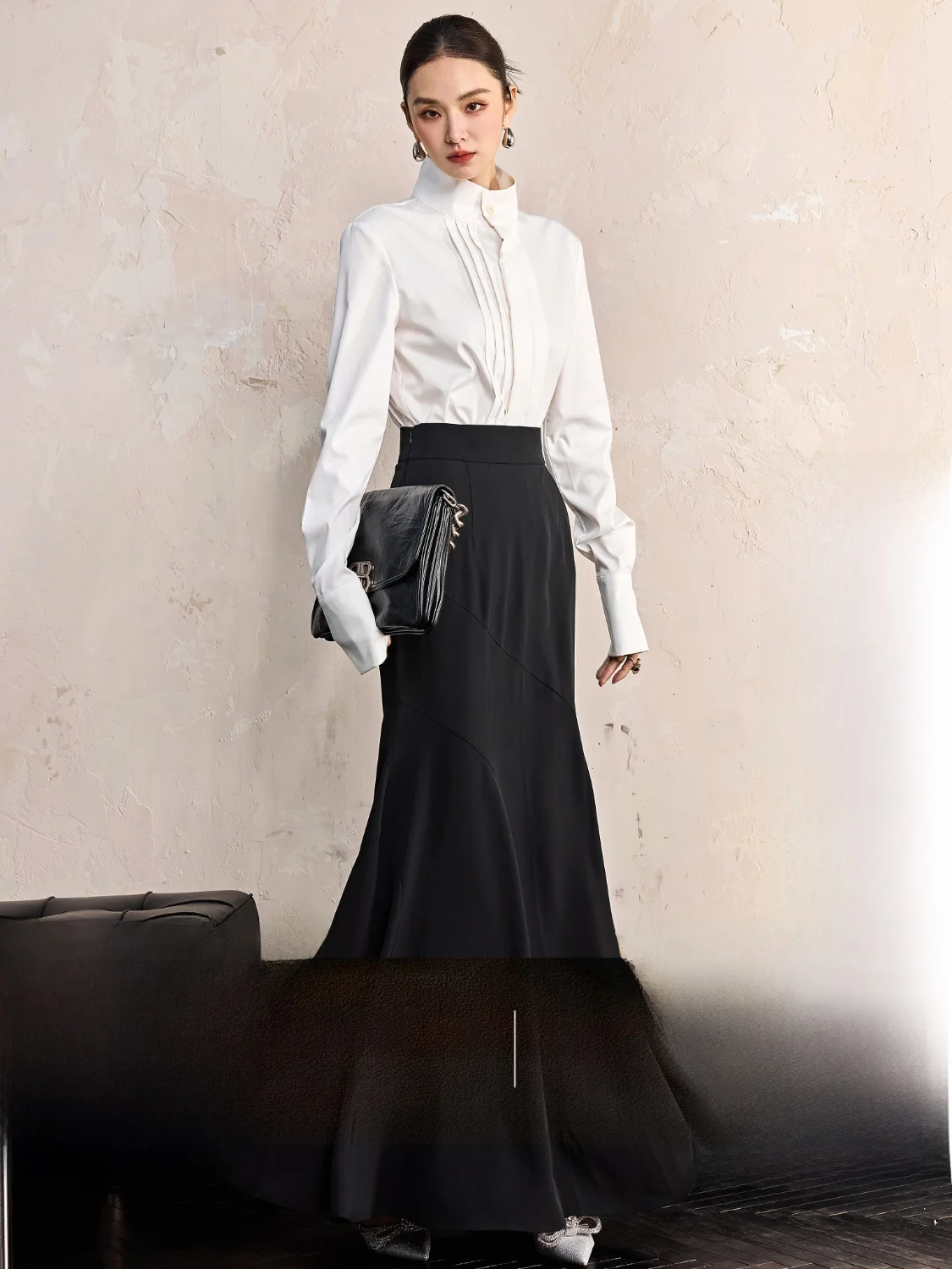 

Высокая талия длиной до пола, черная юбка с хвостом Fi, женская весна-лето, роскошная облегающая юбка Ci Commute