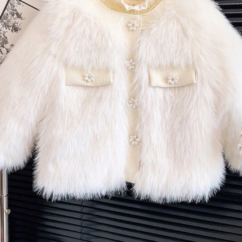 Korean Version of Girls' Autumn Winter New Small Fragrance Style Imitation Fur Coat Versatile Thickened Top