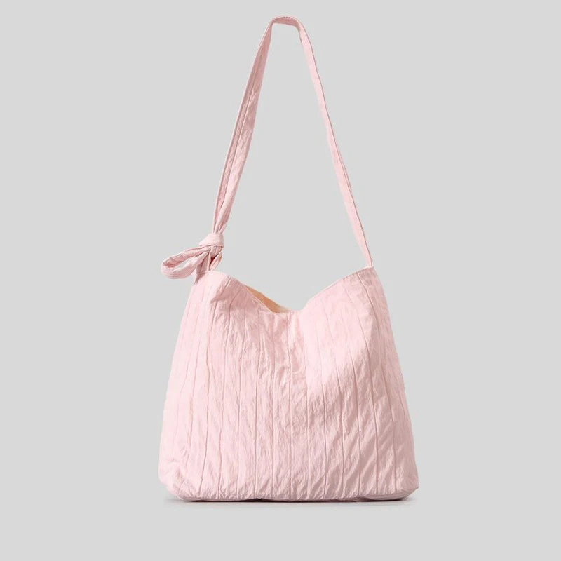 Candy Color Ruched Canvas Tote Bag Knotted Women Shoulder Bags Casual Large Capacity Bag Simple Big Shopper Purses 2024