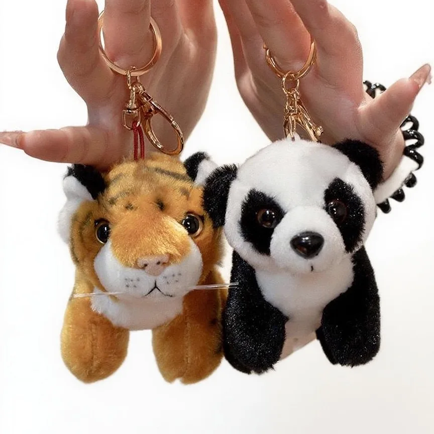 Mini animales del bosque de 10cm, juguete colgante de peluche, muñeco de tigre León, llavero, bolso para niños, mochila, billetera, decoración colgante