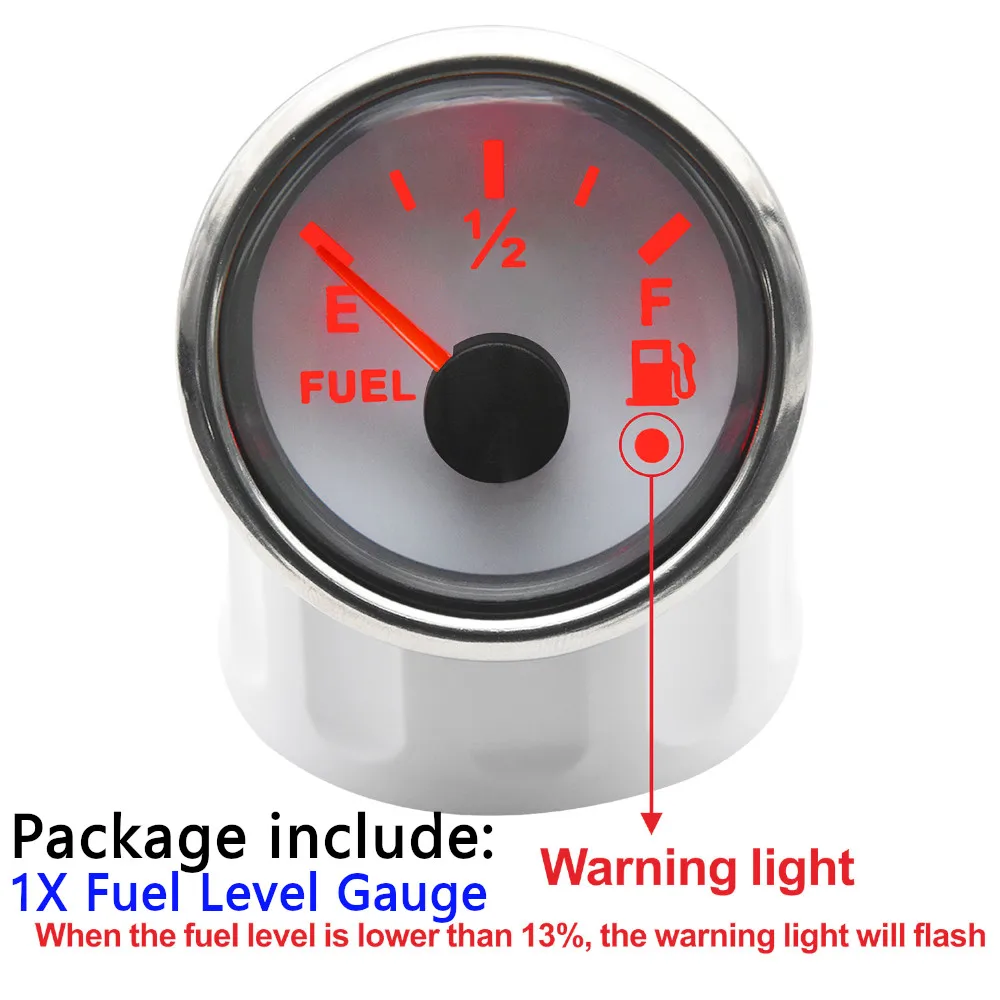 52mm Fuel Level Gauge/Water Level Gauge Meter 0-190ohm/240-33ohm with Alarm for Car Boat Fuel Sender Unit Water Level Sensor