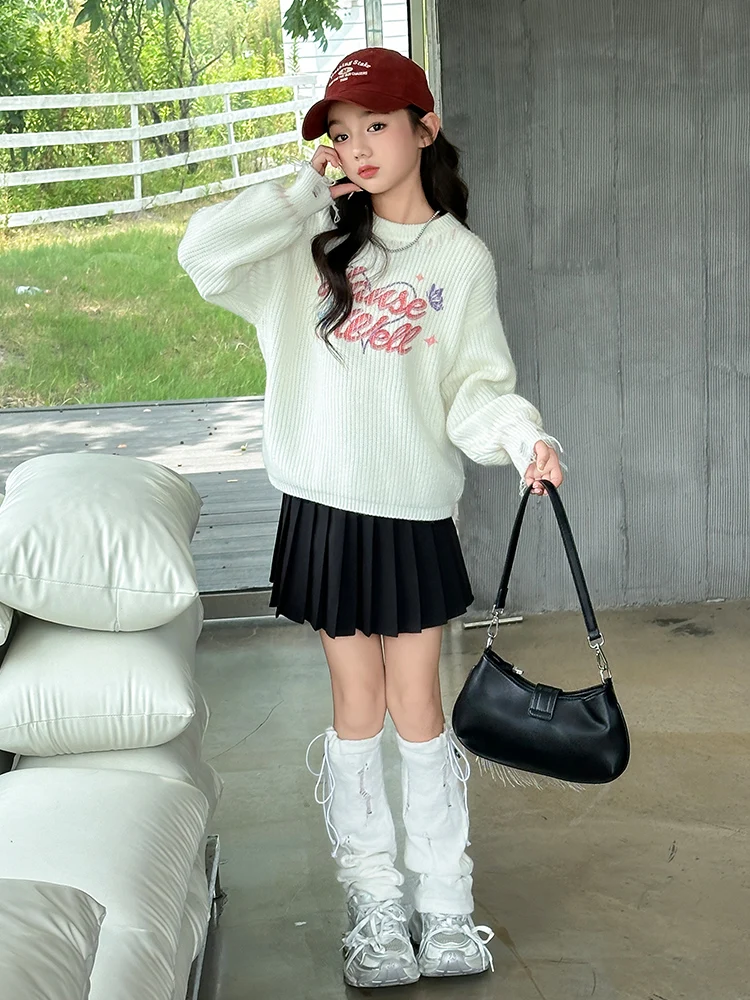 

Осенний вязаный свитер для девочек, круглый, свободная основа, утепленный топ для девочек средней школы, длинный све