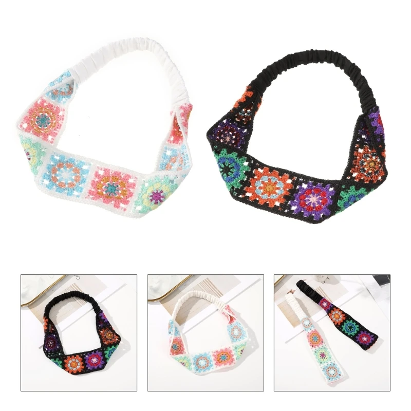 Summer Sunproof Crochet Hairband Breathable Knit Flower Headband for Teens Girls M6CD