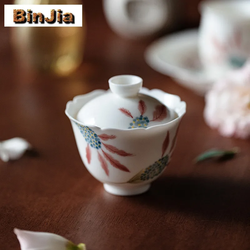 

120 мл ручная роспись лаванды Gaiwan древняя теплоизоляция чайная варенька чайная чаша с крышкой комплект чайник крышка чаша предмети чая подарок