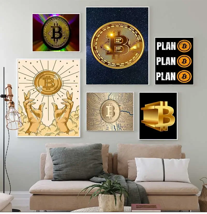 Vintage Abstract Bitcoin Symbol Bitcoin Cryptocurrency Art Poster Canvas Painting Wall Prints Picture for Living Room Home Decor