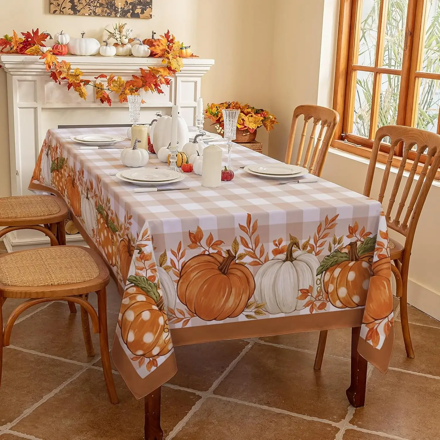 Thanksgiving Autumn Harvest Pumpkin Rectangle Tablecloth Holiday Party Decor Reusable Waterproof Tablecloth Home Table Decor