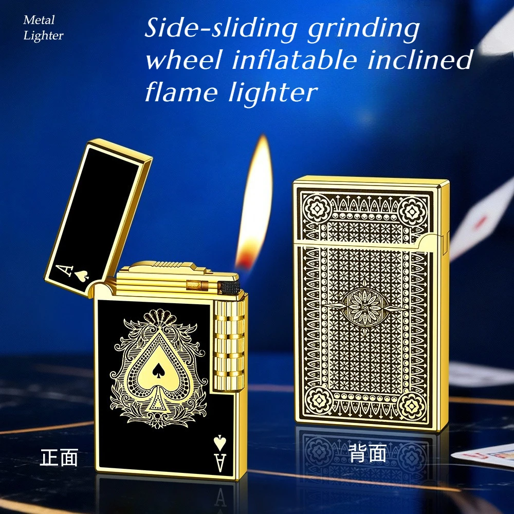 

New Steel Sound Side-sliding Grinding Wheel Inflatable Inclined Flame Lighter High-end Gift for Men Cigarette Accessories