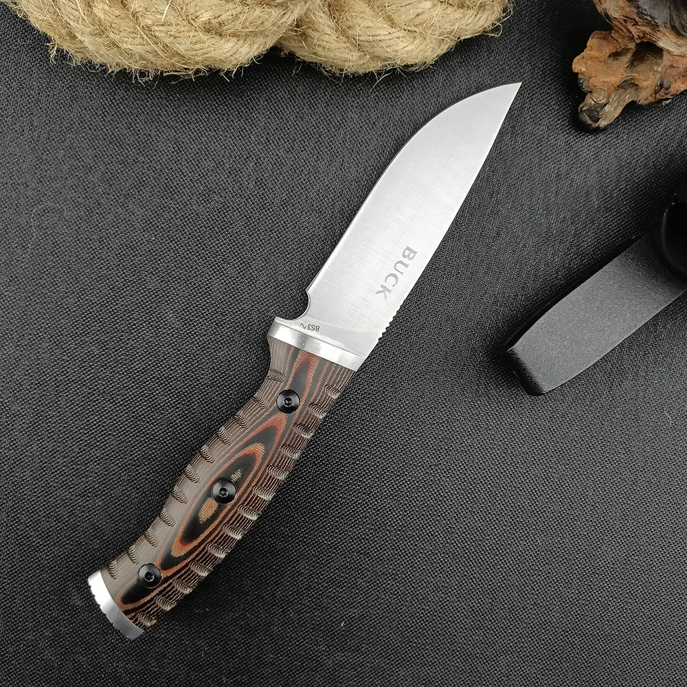 BK 853 Tactical Outdoor Straight Knife, D2 Sharp Blade, G10 Handle, Kydex Sheath, Camping Survival EDC Fixed Blade Knife