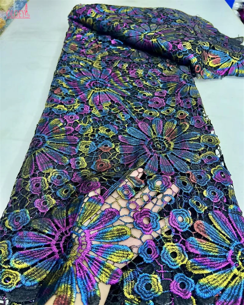 

France High-End Luxury Elegant Handmade Beaded Lace Fabric Nigerian With Sequins Mesh Lace Fabric For Wedding Dress