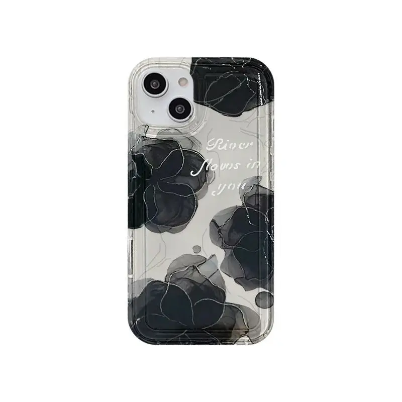 Vintage Black Floral Graphic Clear Phone Case Shock‑Absorbing Slim Protective Shell for IPhone18 Samsung Anti‑Fingerprint