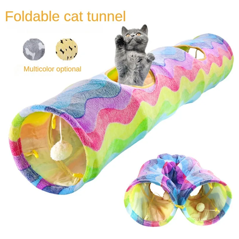 

Foldable Cat Tunnel Toy, Pet Supplies, Paper, Rainbow, Scratch Resistant, New