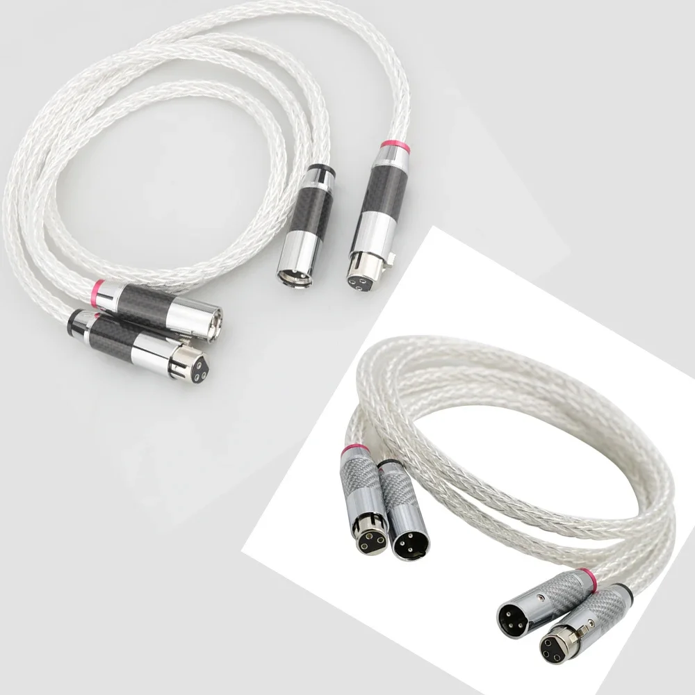 High Quality Hi-End 8AG Silver Plated OCC 16 Strands Audio Cable With Carbon Fiber 3pins XLR Balanced cable,xlr connector