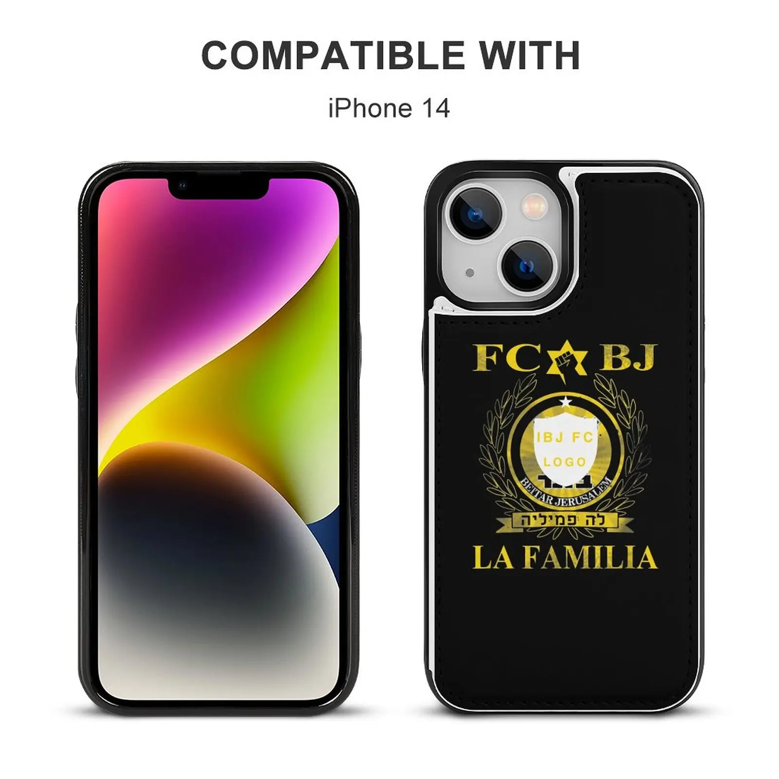 Israel Beitar Jerusalem Leather Wallet Case for iPhone 14 Wireless Charging Stand Snap Case