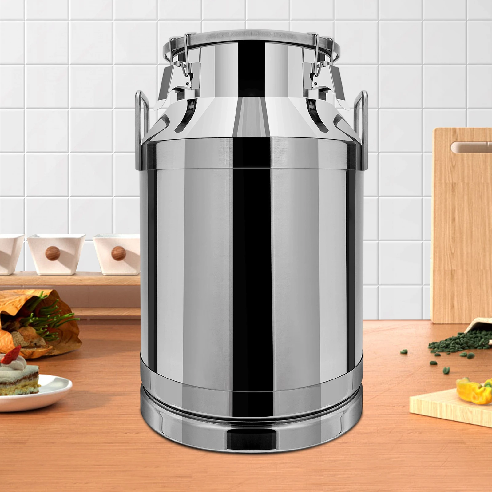 

Silver 201 Stainless Steel 34*56cm 40L Large-capacity Milk Barrel Sealed Grain Storage Barrel with Handle Liquid Storage Tank