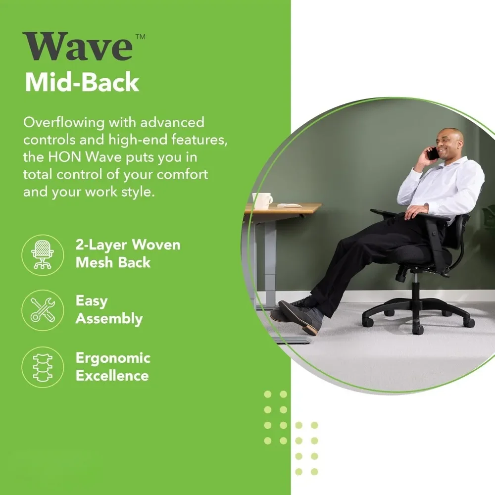 Wave Home Office Desk Chair - Office Chair Ergonomic Desk Chair - Ergonomic Mesh Office Chair, Mid Back, Adjustable Arms, Lumbar