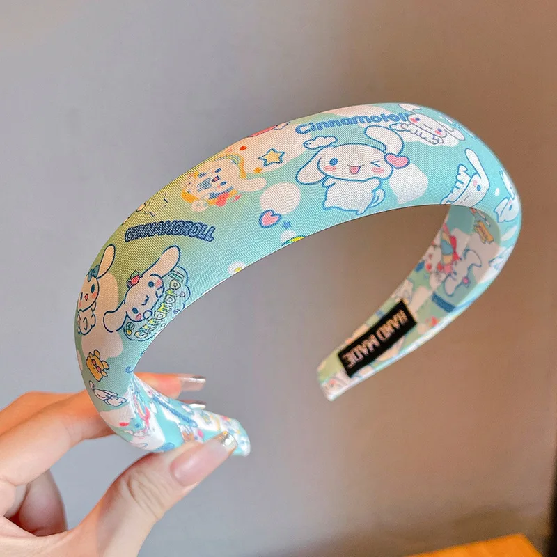 Nowa opaska do włosów dla dziewczynek Sanrio, gąbczasta, wysoka opaska na głowę, urocze akcesoria do włosów Kuromi, szeroka opaska z kompresją, gumka do włosów.