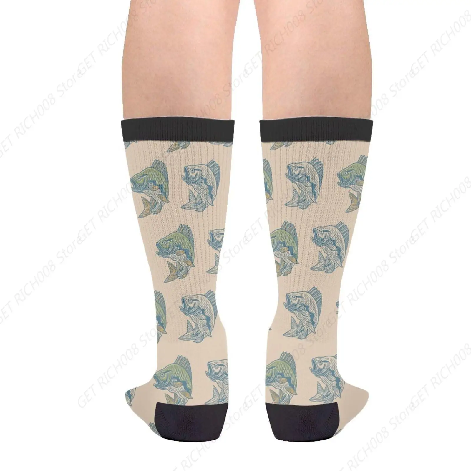 Vintage Large Mouth Largemouth Bass Fish Lake Novelty Fun Crew Socks Fashion Comfortable Men And Women Crazy Dress Socks