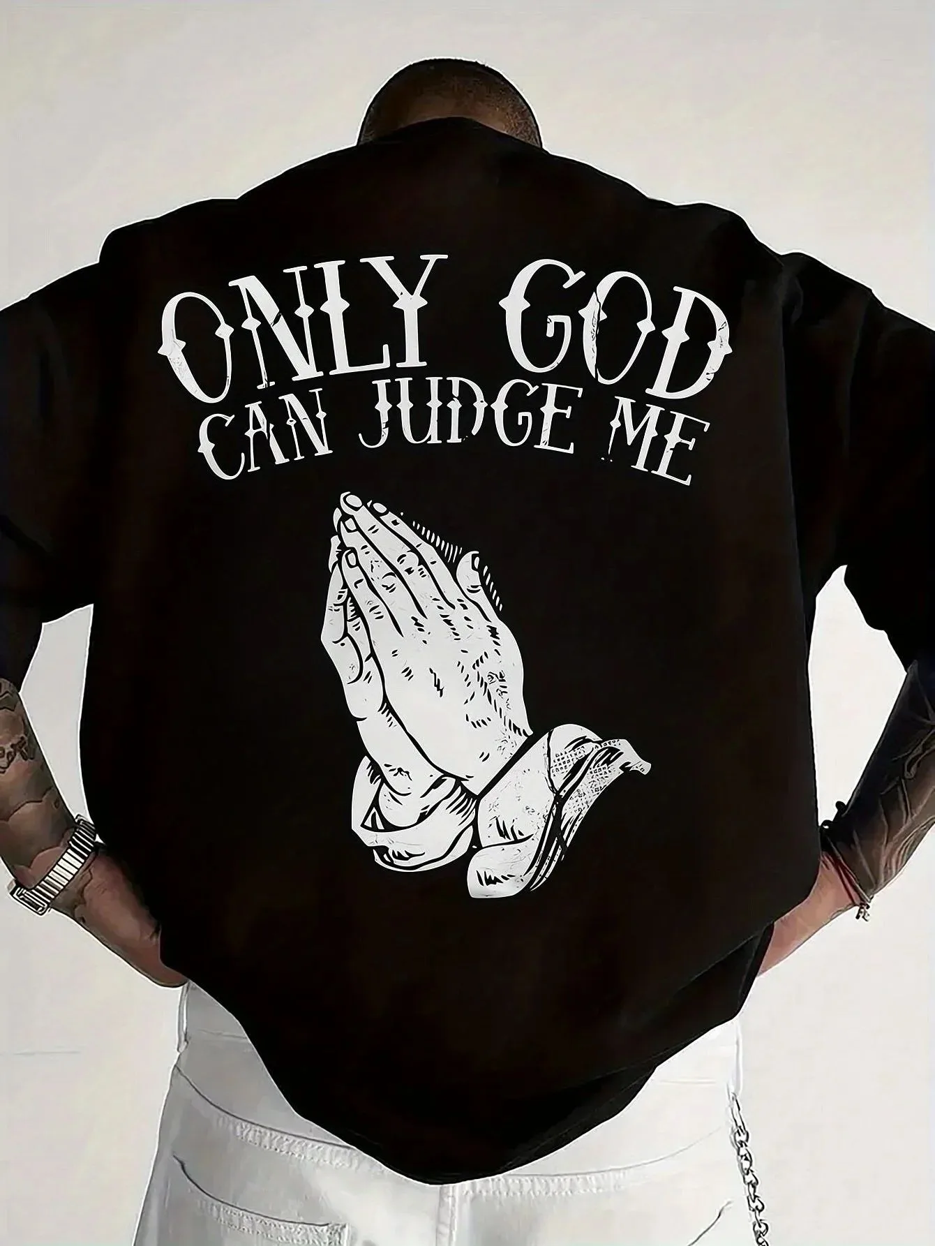 European and American men's summer Gothic prayer letter print comfortable and breathable round neck T-shirt outdoor street top