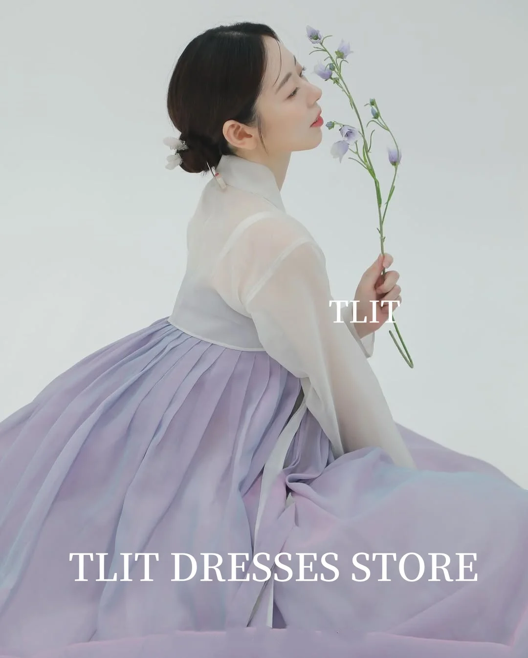 TLIT Elegant Blue Purple Hanbok Wedding Dress Two-Piece Set Long sleeves Spaghetti Strap Customized Gowns For Pregnant Mother