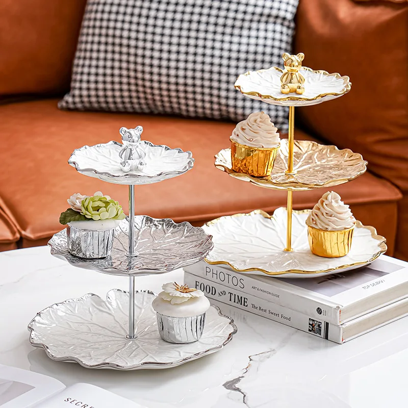 

Light luxury three-layer fruit plate front desk fruit plate ceramic household living room coffee table ornament candy plate