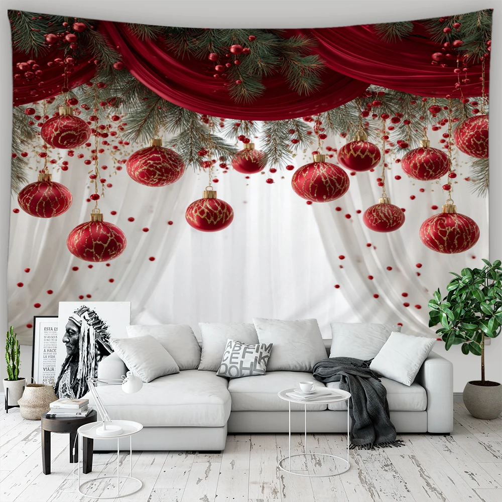 

1pcs Christmas holiday background tapestry winter fireplace Christmas tree decoration scene for party decoration tapestry