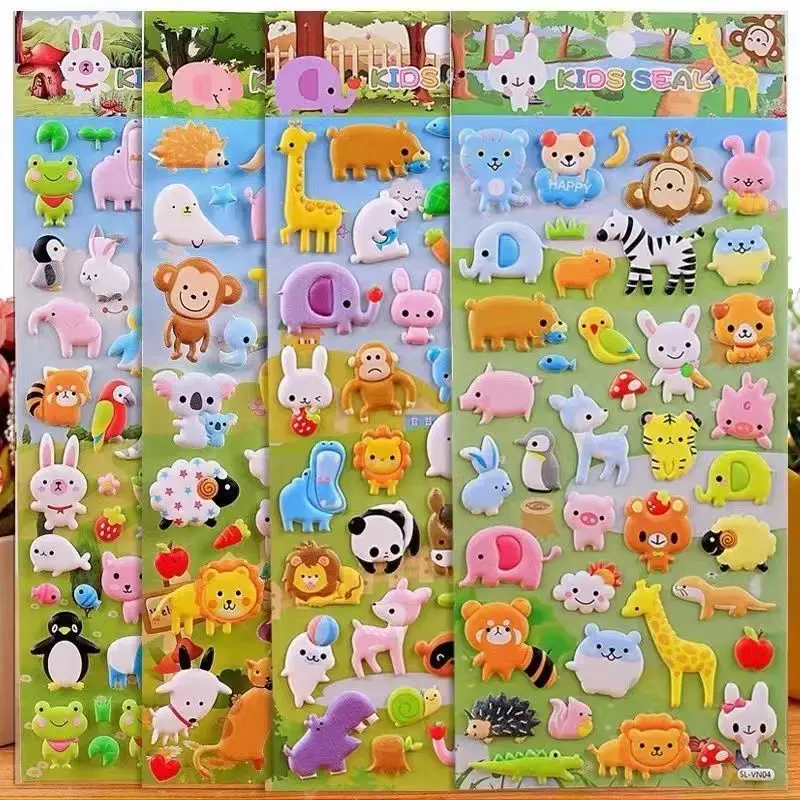 Pegatinas de animales de dibujos animados para niños y niñas, calcomanías impermeables para cuaderno, monopatín, regalo de burbujas, 5 unidades