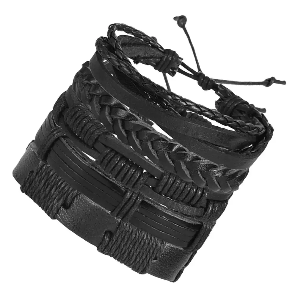 

5Pcs Adjustable Bracelet Vintage Cuff Wax Rope Wristband for Men Stylish Durable Retro Fashion Bracelet Hand Decoration