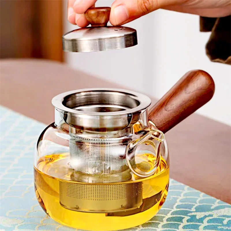 Japanese 240ml Side Handles Glass Teapot with Stainless Steel Tea Diffuser Fine Mesh Filters Kung Fu Tea Set Household Tea Maker