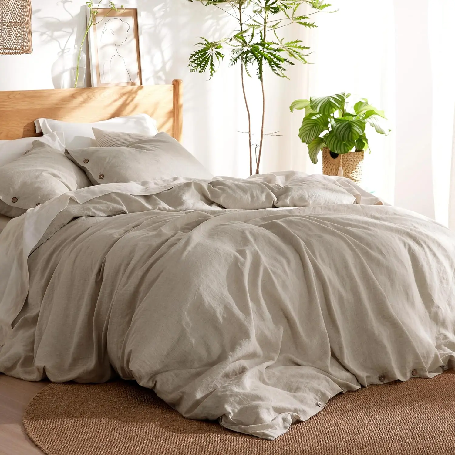 Linen Duvet Cover King - Linen Cotton Blend Duvet Cover Set Linen Color 3 Pieces 1 Duvet Cover 104 x 90 Inches and 2 Pillowcases