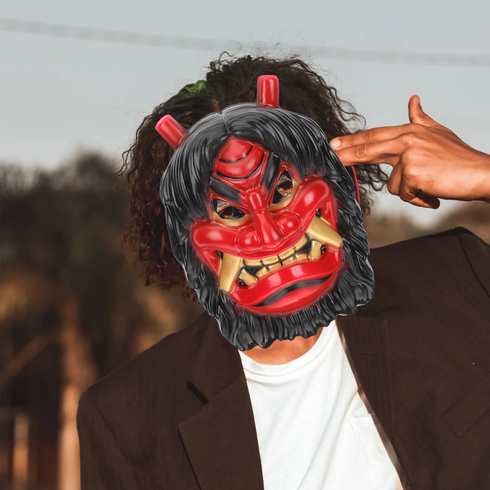 قطعتان من أقنعة Tengu أقنعة وجه مخيفة للهالوين خفيفة الوزن وآمنة للحفلات التنكرية قناع رعب قناع مزحة لتزيين المهرجانات