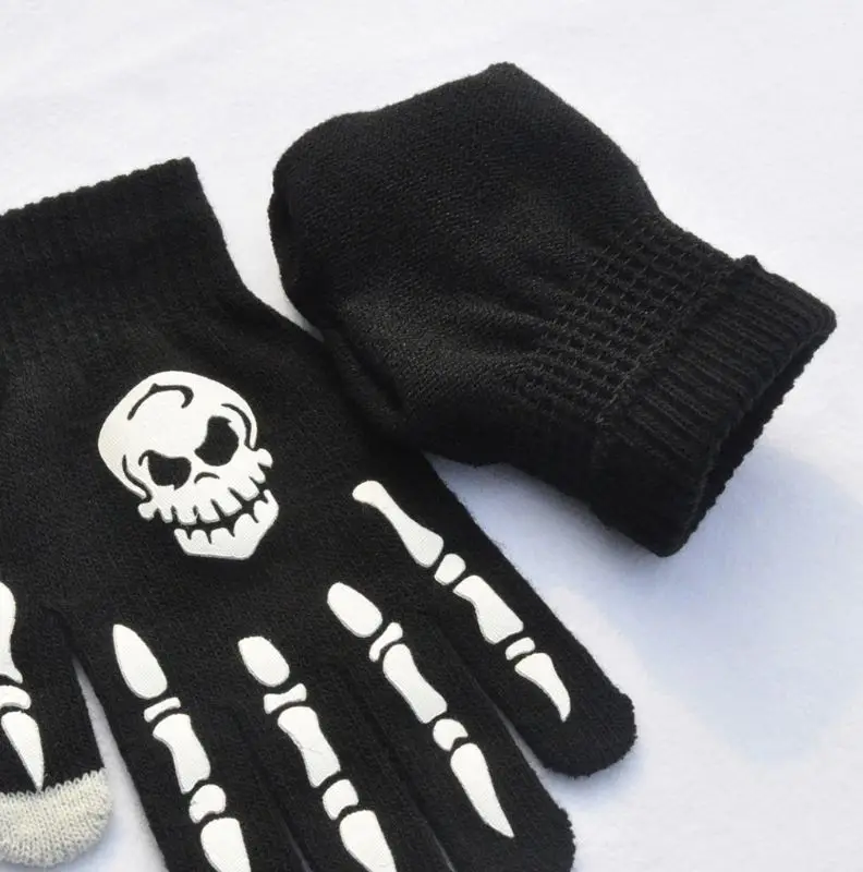 Adult Kids Halloween Gloves Skeleton Skull Cosplay Party for Touch Screen Mitten