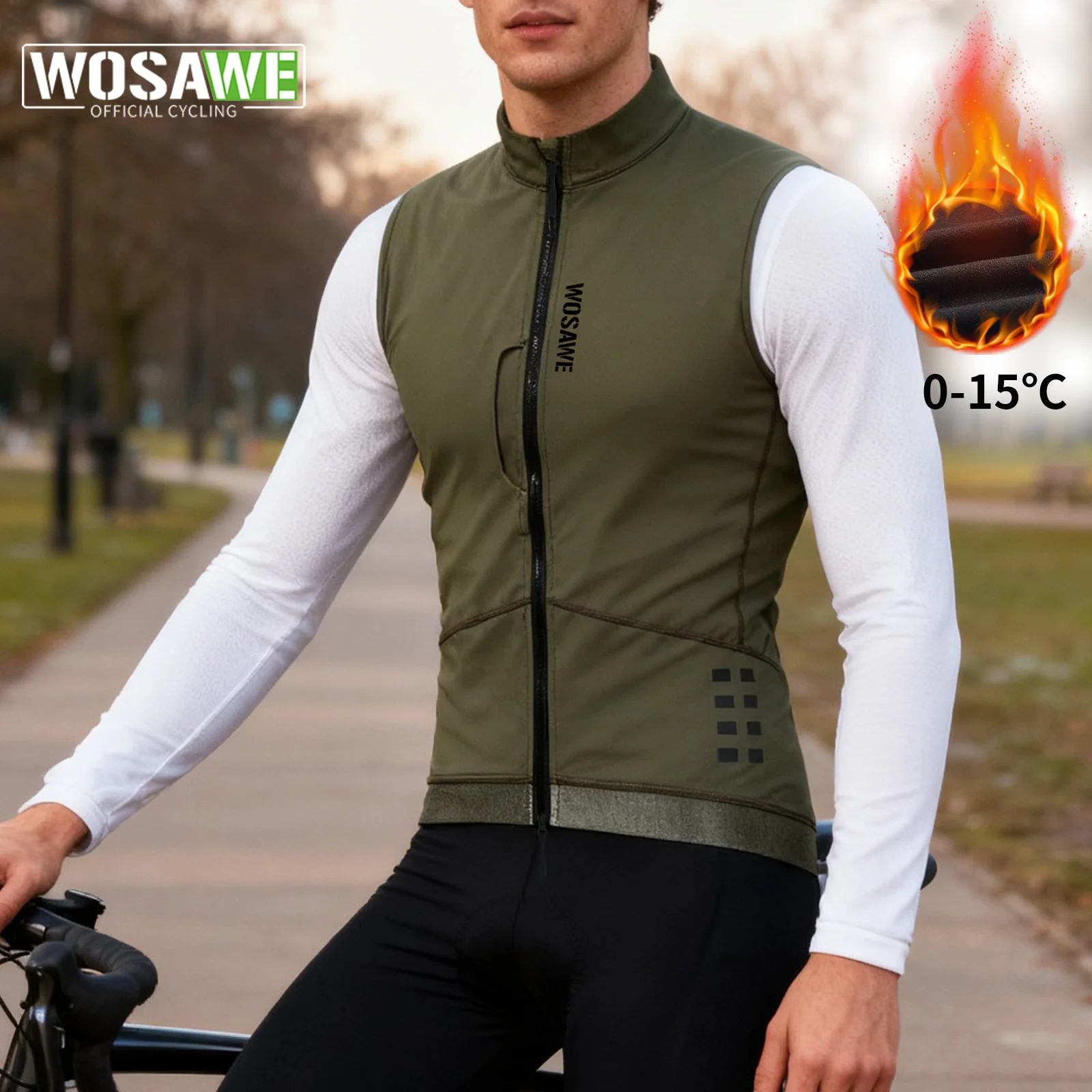 

WOSAWE Men Winter Autumn Fleece Warm Bike Vest Outdoor Sports Cycling Vest Thermal Bicycle Waistcoat﻿ 2 Way Zippers