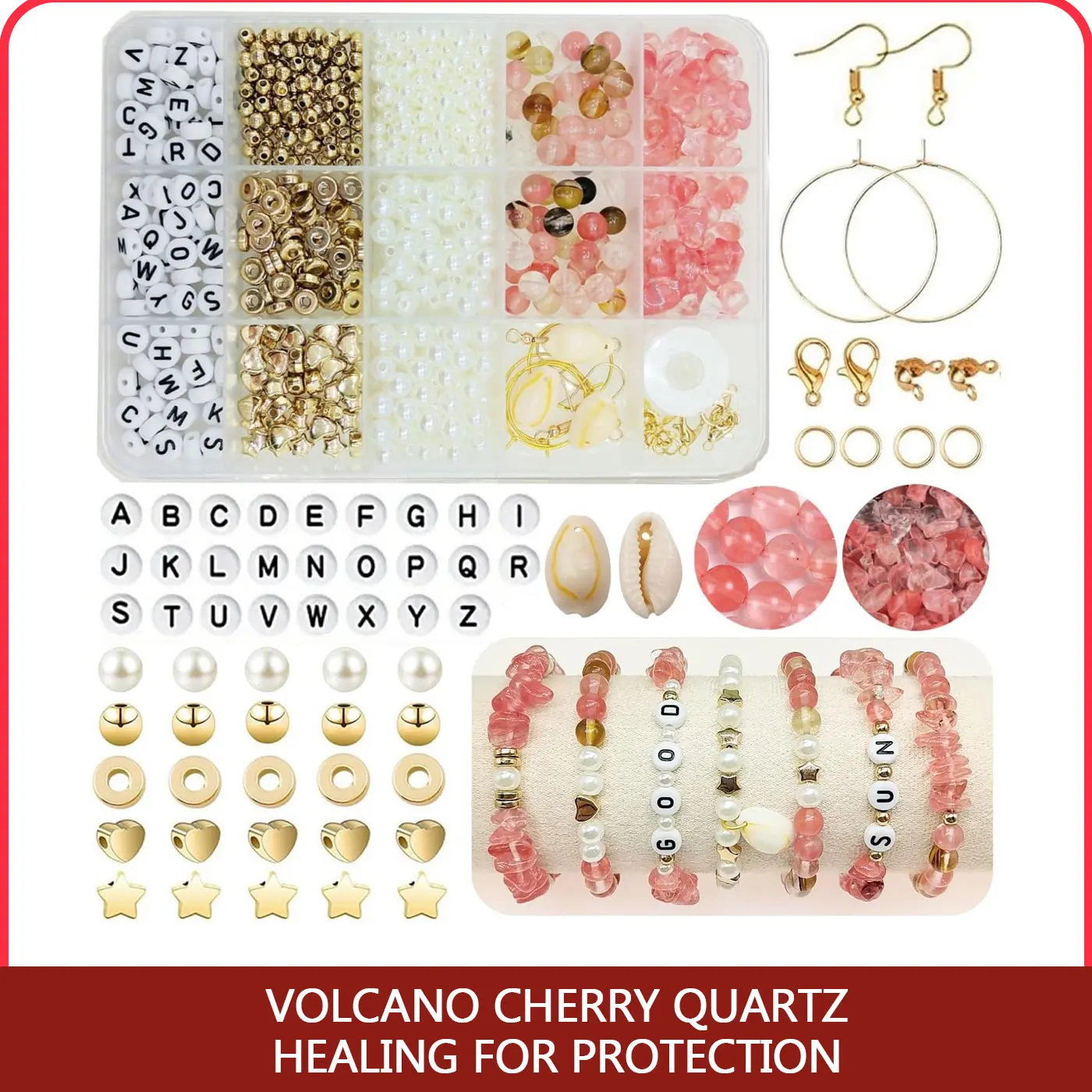 DIY Jewelry Making Supplies Kit Volcano Cherry Quartz Natural Stone Beads Irregular Gemstone Craft Bracelet Necklace Adults