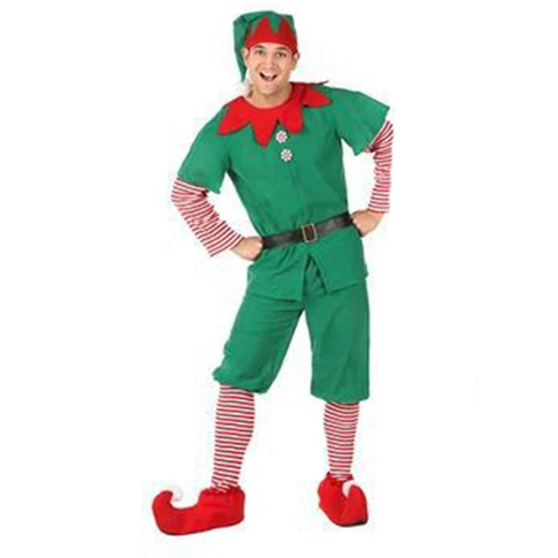 Christmas Elf Women Girl Costumes Long Sleeve Dress And Belt Hat Shoes Striped Stockings Party Role-playing Cosplay home