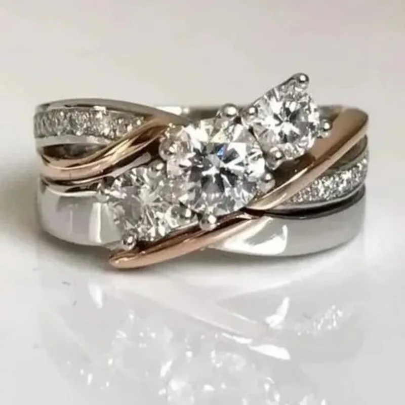 Luxuriöser Damenring mit gedrehtem Kreis und eingelegtem synthetischem Zirkon, romantischer, eleganter Ring, geeignet als Accessoire für Hochzeitsbankette