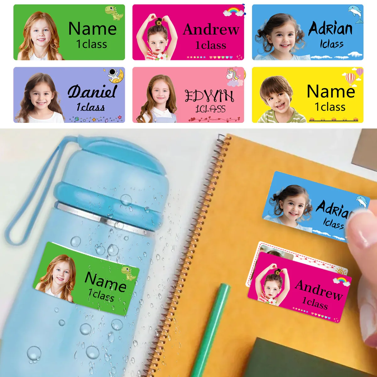 Custom photos Name Stickers for kid\'s Water Bottles, Stationery-Personalized Waterproof Label,Cute student stickers ZP1