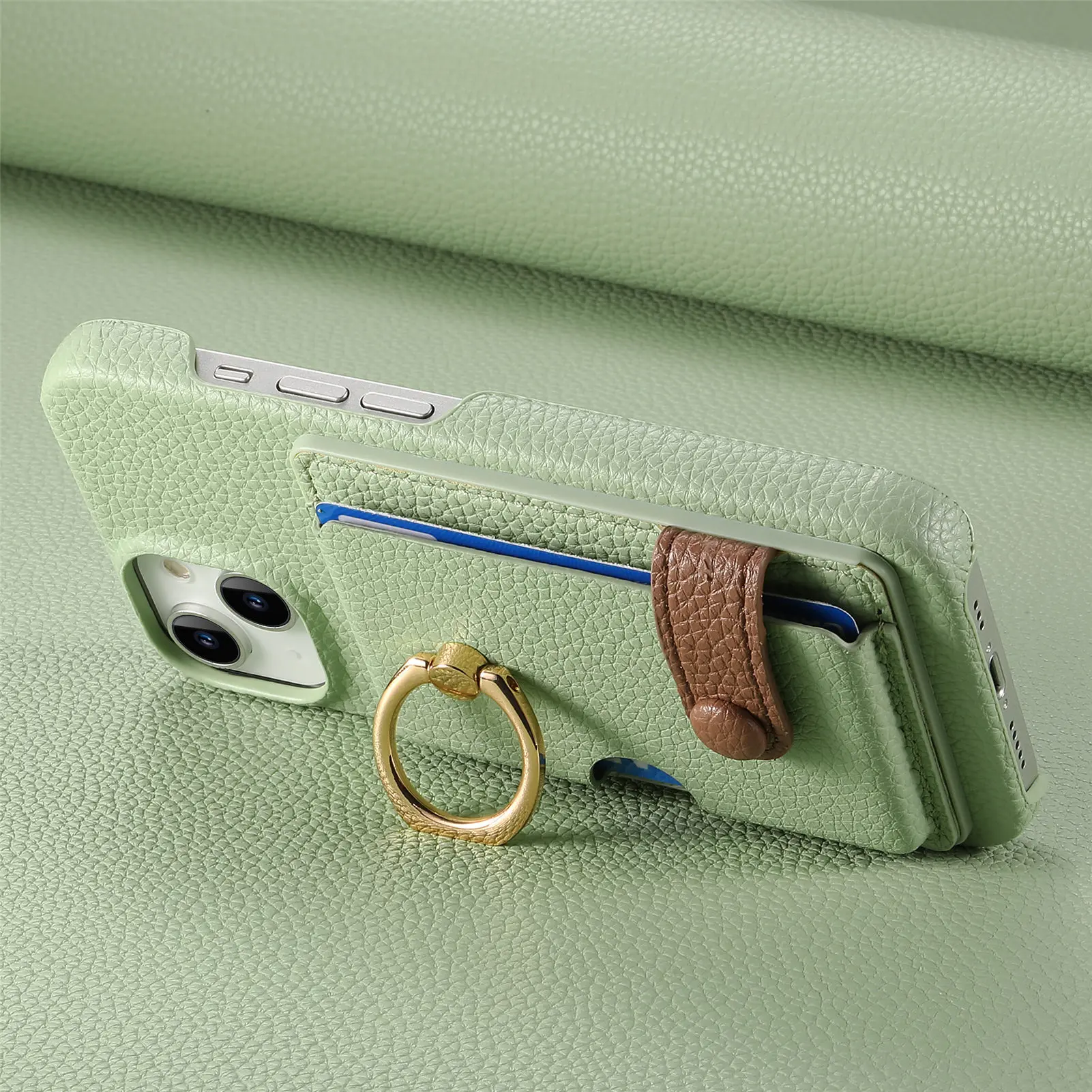Leather Ring Support Phone Case for IPhone 17 Air 16E 18 16 15 14 13 12 11 Pro Max Plus Wallet with Card Holder Shockproof Cover