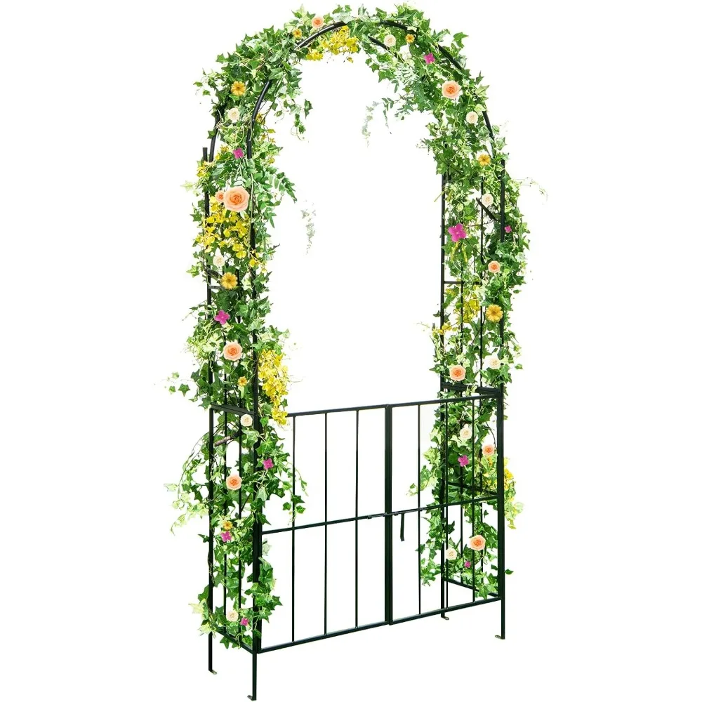 

7.5Ft Garden Arbor with Gate, Metal Garden Arch with Trellis for, Outdoor Archway for Wedding Bridal Party Decoration Ceremony