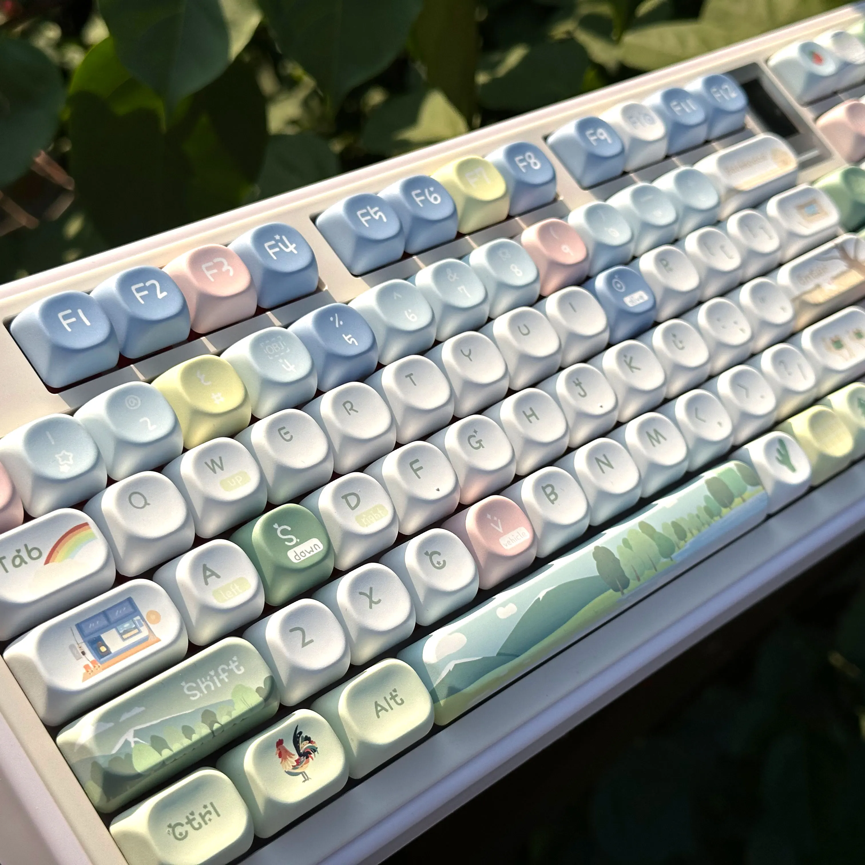 Go Hiking Keycaps Green Theme PBT Customization Dye-sublimation Cute Keyboard Cap MOA &Cherry Key Cap for Mechanical Keyboard