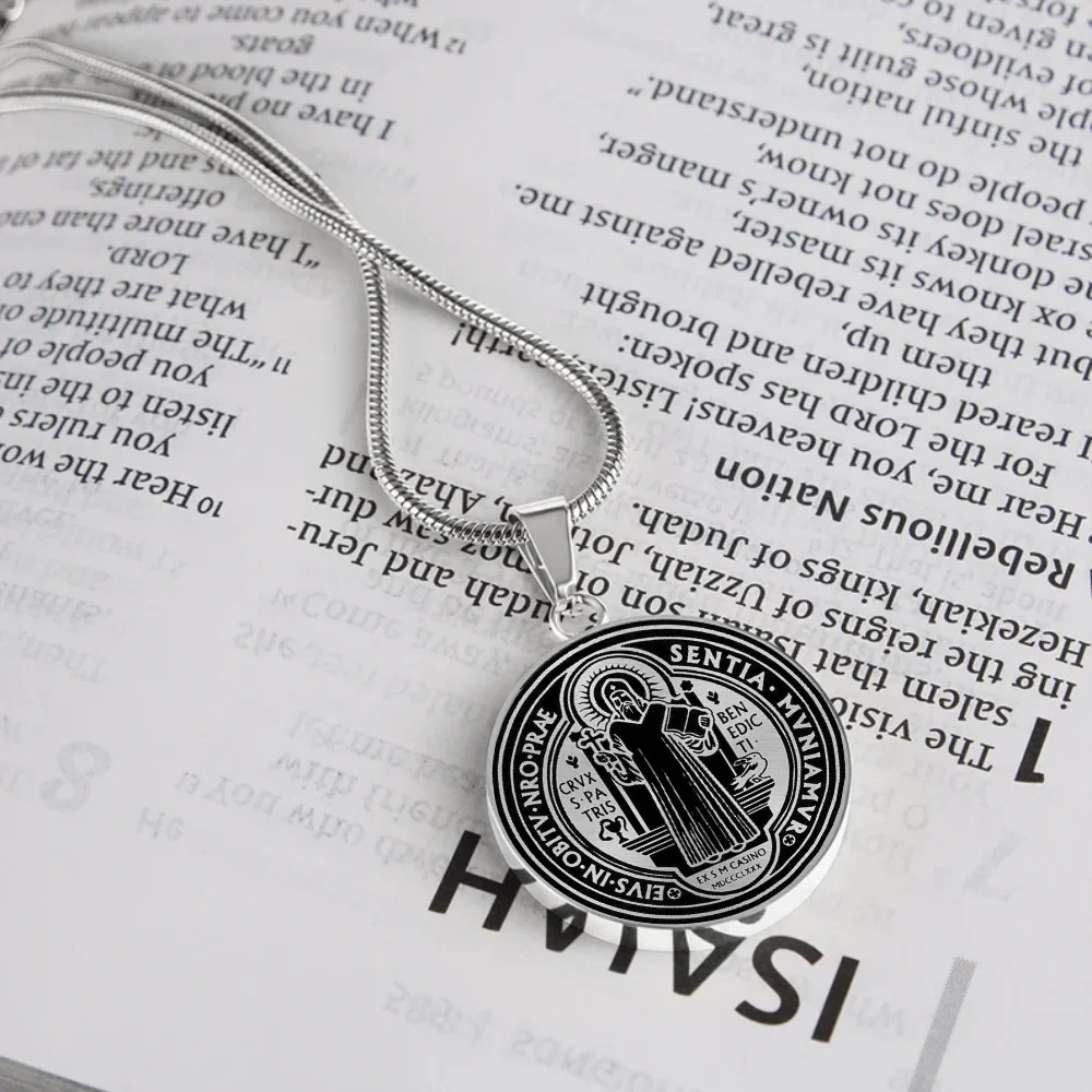 Stainless Steel Saint Benedict Medal Necklace