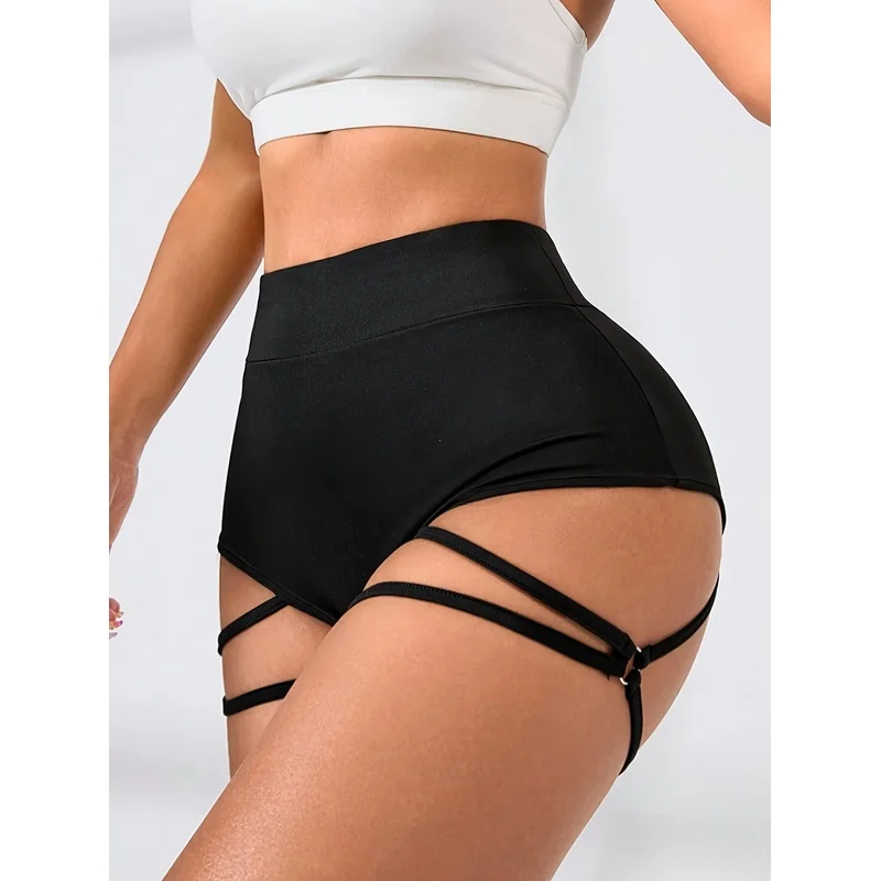 Outdoor Running Shorts Women's High-Waist Cycling Dress with Eyelet Buckle Stretch Fitness  Summer Slim-Fit Base Layer