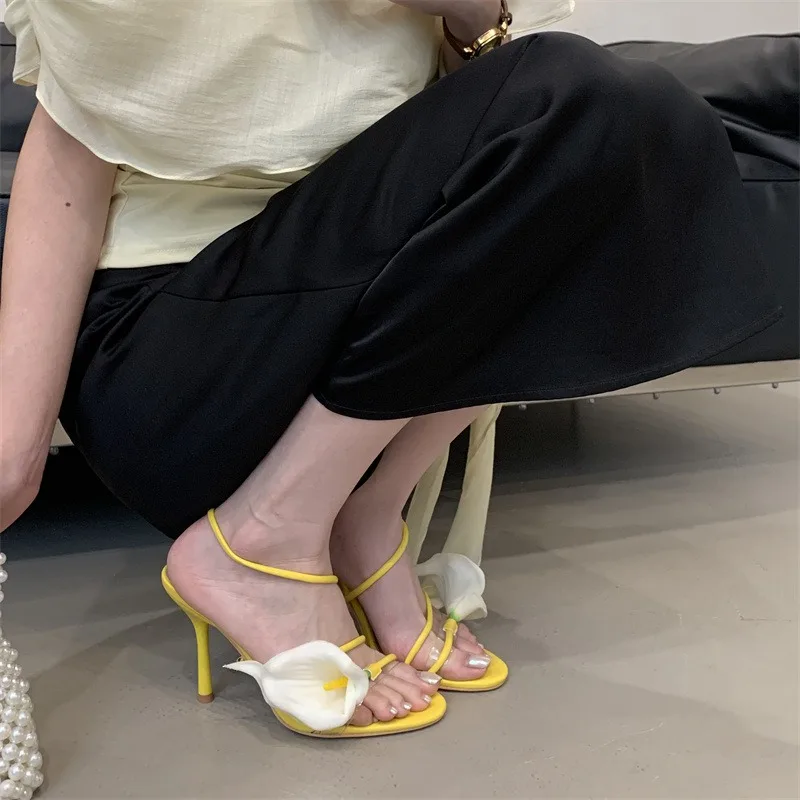 2026 Beach Party By The Sea High Heels Three-dimensional Flower Narrow Band Women Sandals Street Style Open Toe Party Prom Shoes