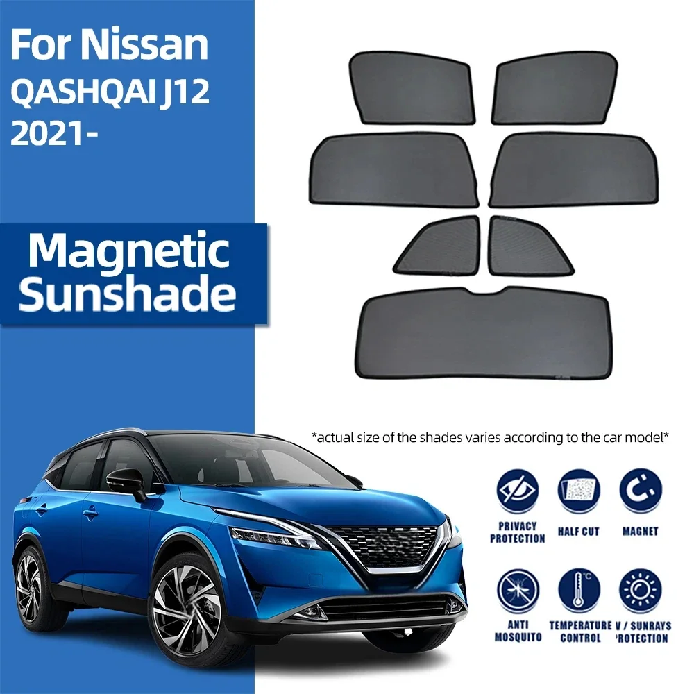 For Nissan QASHQAI J12 2021-2024 Car Magnetic Sunshade Front Windshield Curtain Rear Side Window Mesh Sun Shade Visor