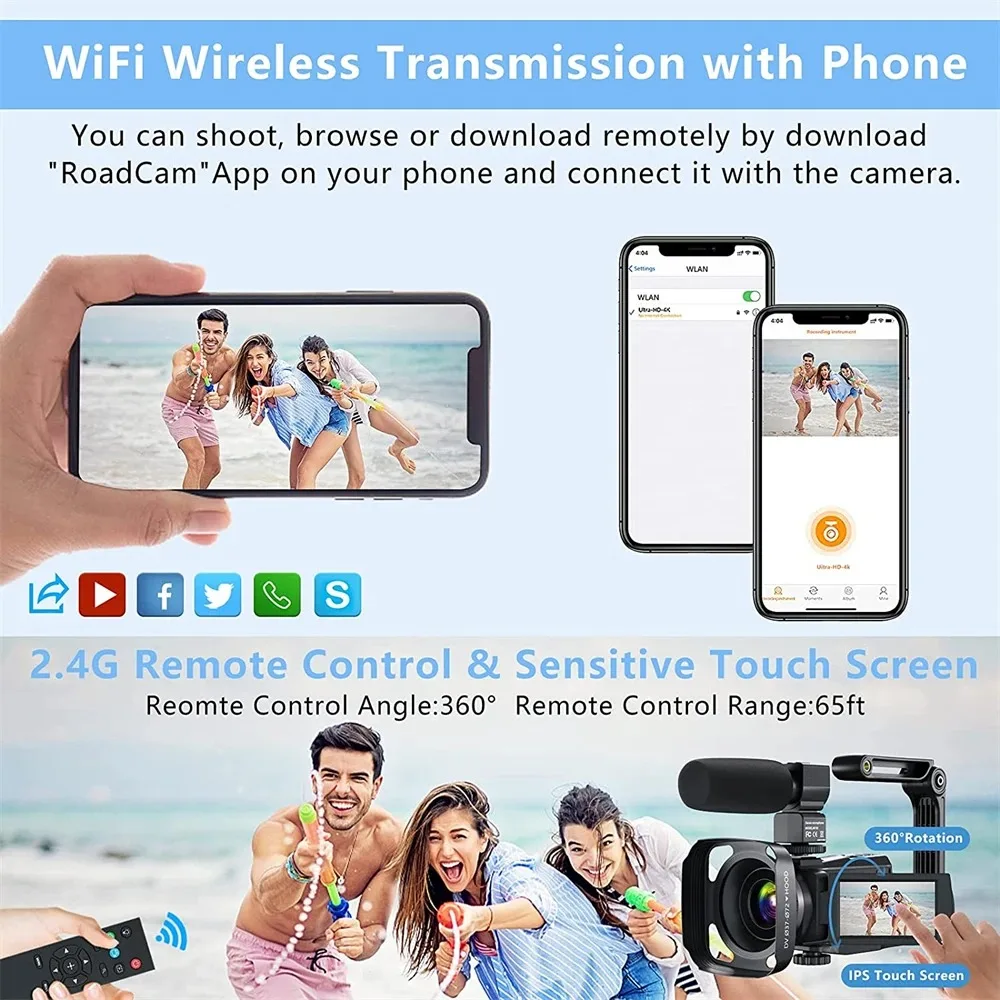 كاميرا رقمية 4K فيديو واي فاي كاميرا فيديو للتصوير الفوتوغرافي 16X تكبير 48 ميجابكسل HD لمجموعة يوتيوب البث المباشر Ins Vlog Shoot